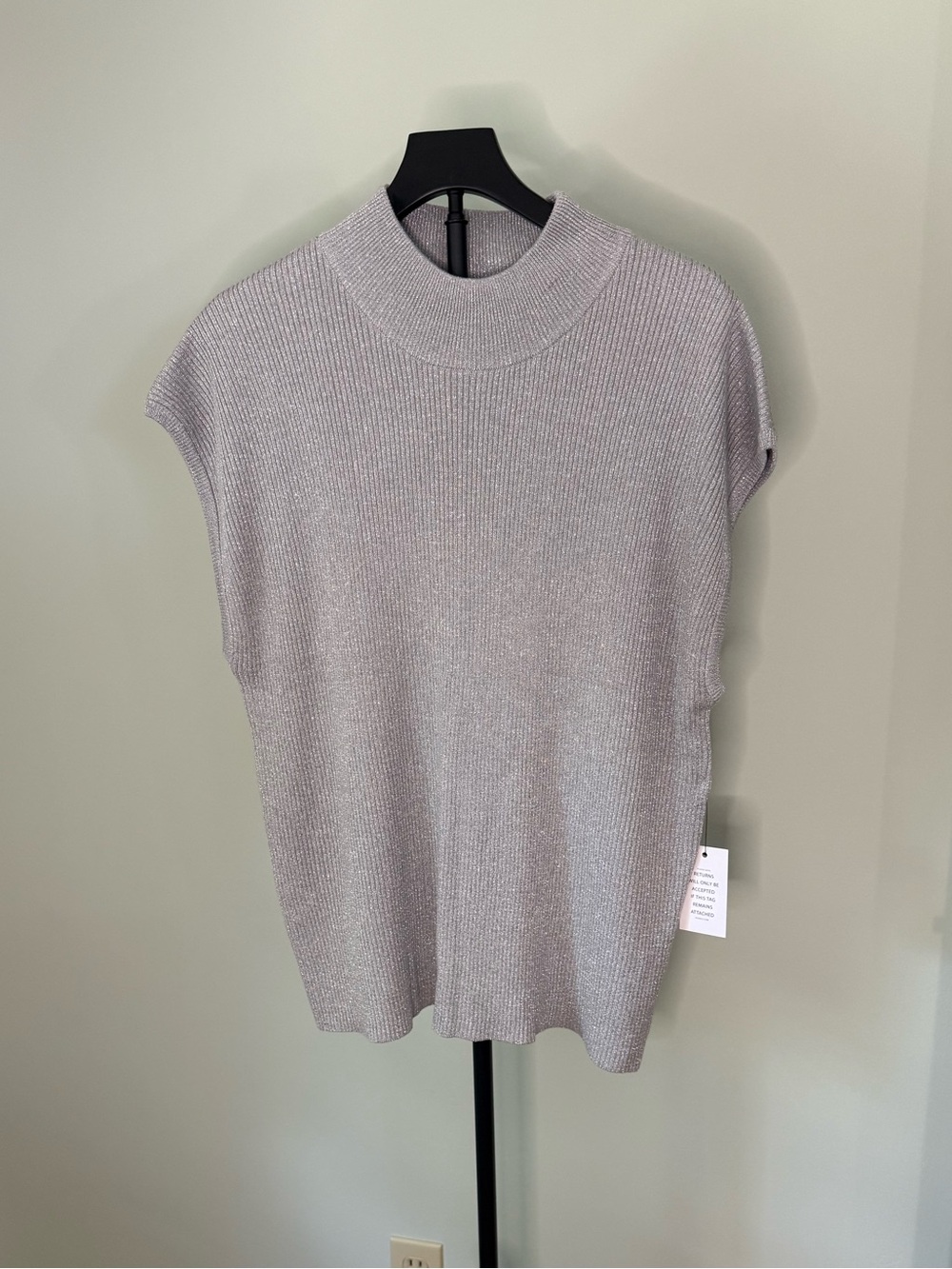 Eloquii Silver Ribbed Mock-Neck Shell - Picture 2 of 7